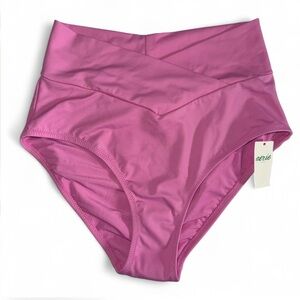 NWT Aerie Real Good High Waisted Bikini Bottom XS Pink Full Coverage Swim Beach
